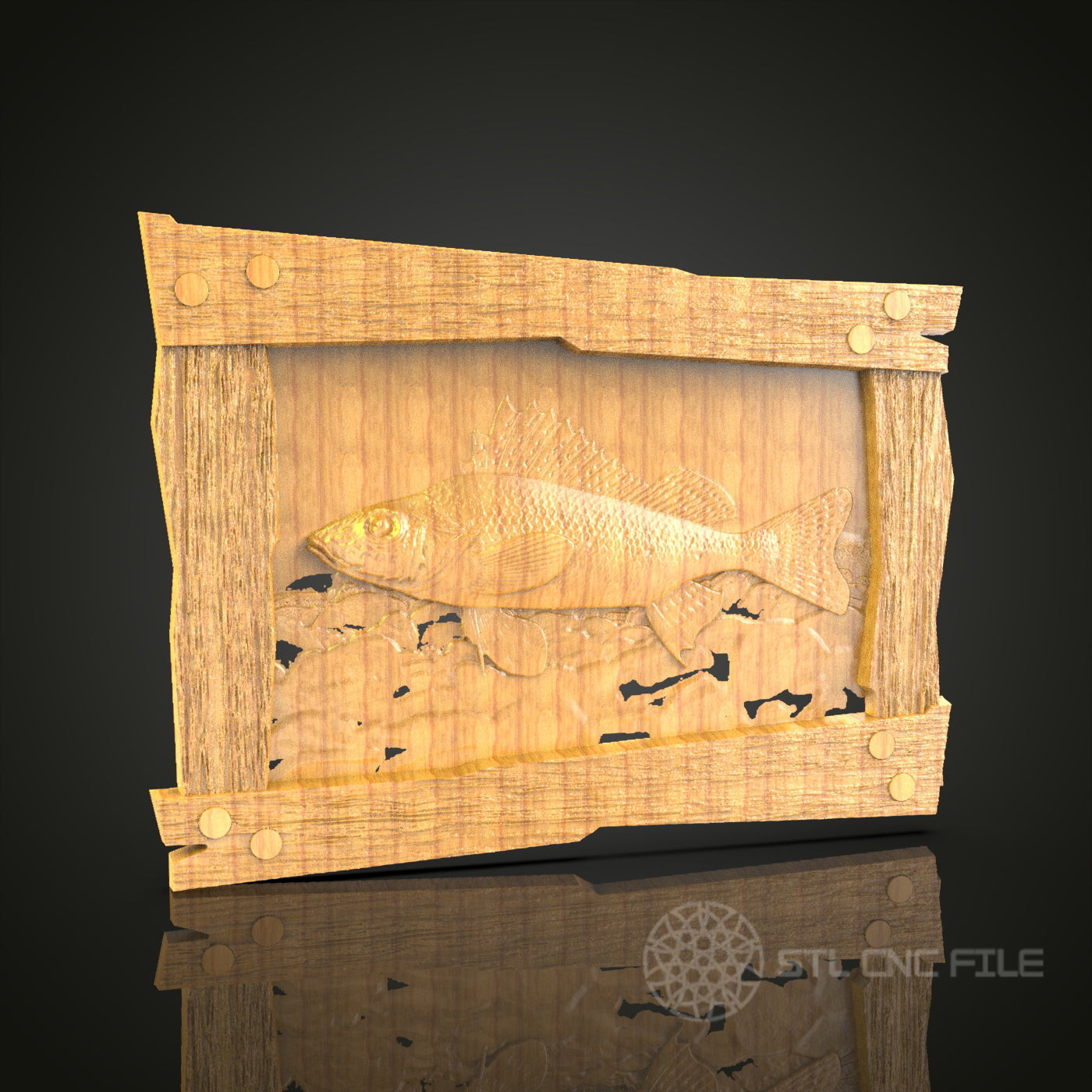 Rustic Fish Scene 3D Relief Model for CNC – Fishing Lodge Decor, Wood Carving File