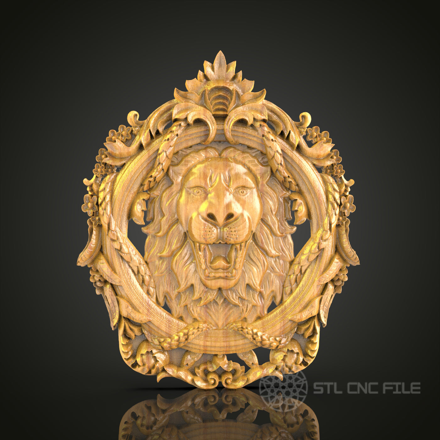Majestic Lion Head 3D Relief Model for CNC – Regal Animal Art, Ornate Wood Carving File