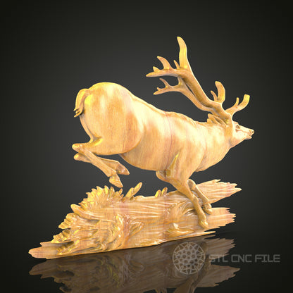 ynamic Elk Leap STL File for CNC, 3D Wildlife Wood Carving, Majestic Animal Art, Router Engraving, Forest Decor