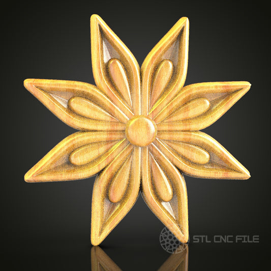 Star-Shaped Floral STL Model for CNC Router, Compatible with Artcam, Aspire - Decorative Wood Art