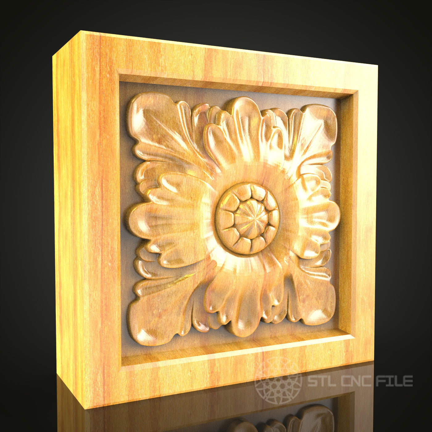 Floral Square Panel STL Model for CNC Router, Compatible with Artcam, Aspire - Refined Wood Decor