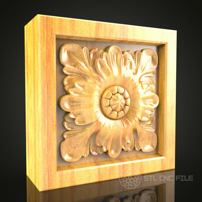 Floral Square Panel STL Model for CNC Router, Compatible with Artcam, Aspire - Refined Wood Decor