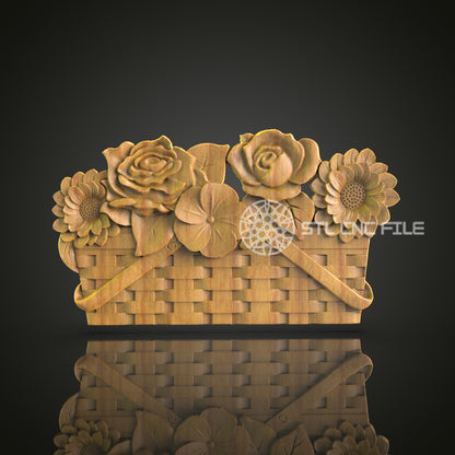 Floral Basket CNC Carving File - Decorative Wood Art for CNC Router, Compatible with Artcam, Aspire