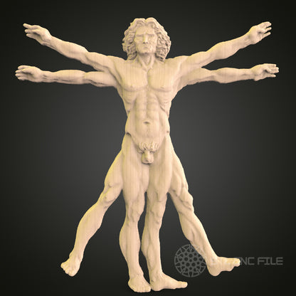 Vitruvian Man 3D Model STL File, Leonardo da Vinci Inspired Human Proportion Study for CNC Router – Compatible with Artcam, Aspire