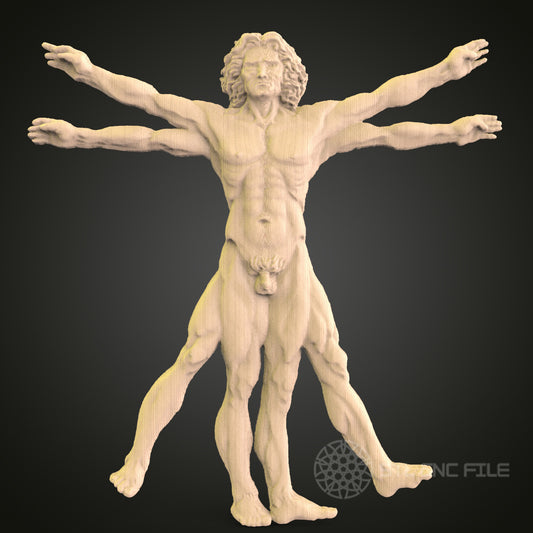 Vitruvian Man 3D Model STL File, Leonardo da Vinci Inspired Human Proportion Study for CNC Router – Compatible with Artcam, Aspire