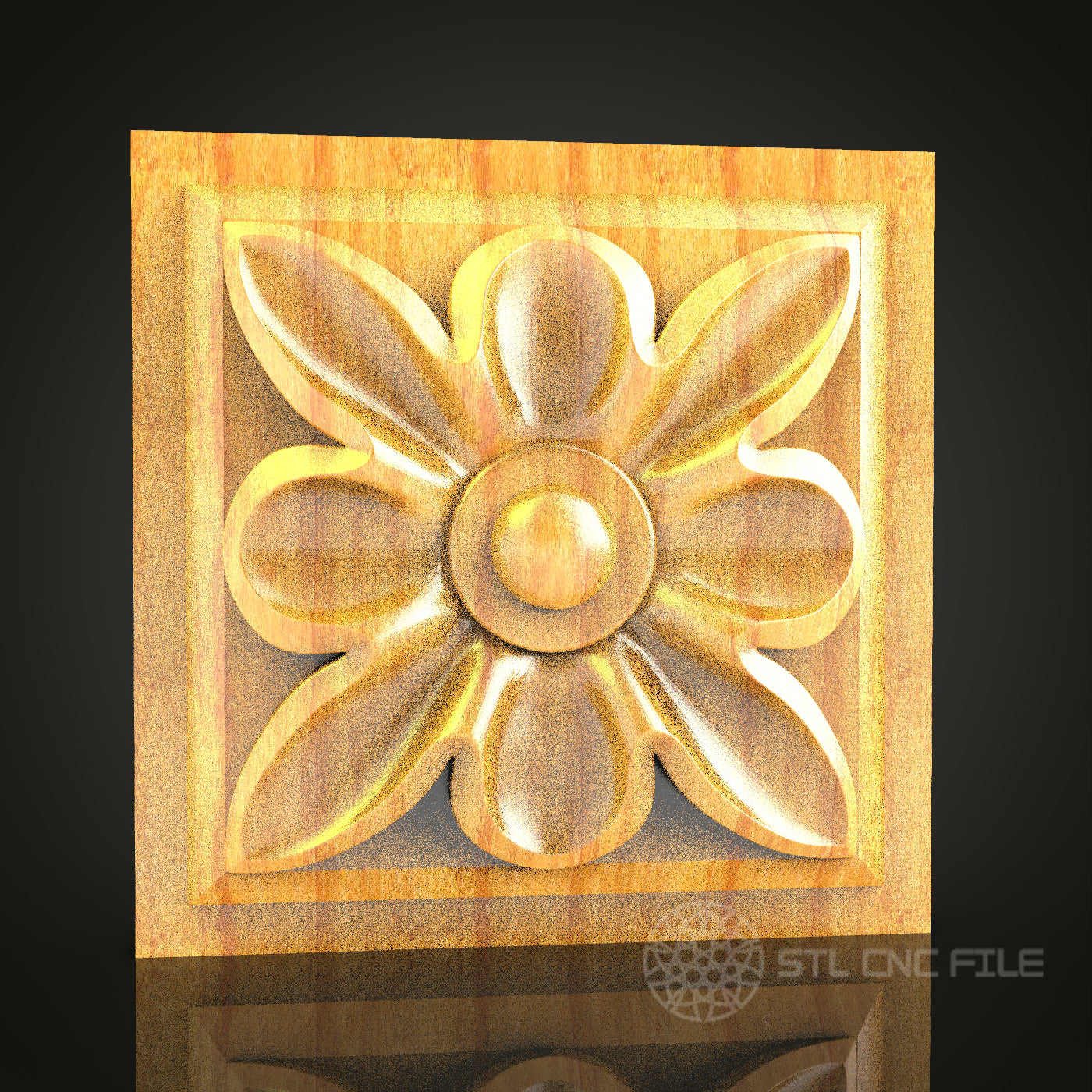 Simple Floral Square Panel STL Model for CNC Router, Compatible with Artcam, Aspire - Minimalist Wood Decor
