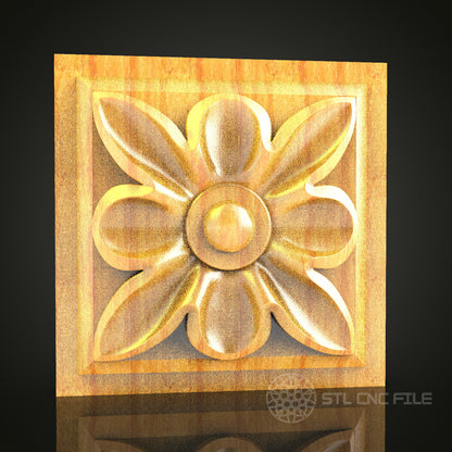 Simple Floral Square Panel STL Model for CNC Router, Compatible with Artcam, Aspire - Minimalist Wood Decor