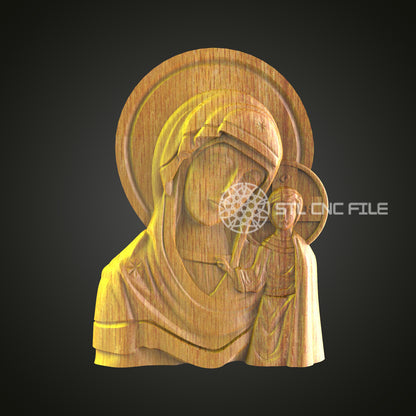 Virgin Mary CNC Engraved Art - Spiritual Wood Carving, Religious Icon Decor