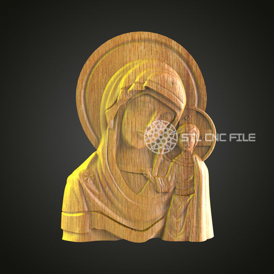 Virgin Mary CNC Engraved Art - Spiritual Wood Carving, Religious Icon Decor