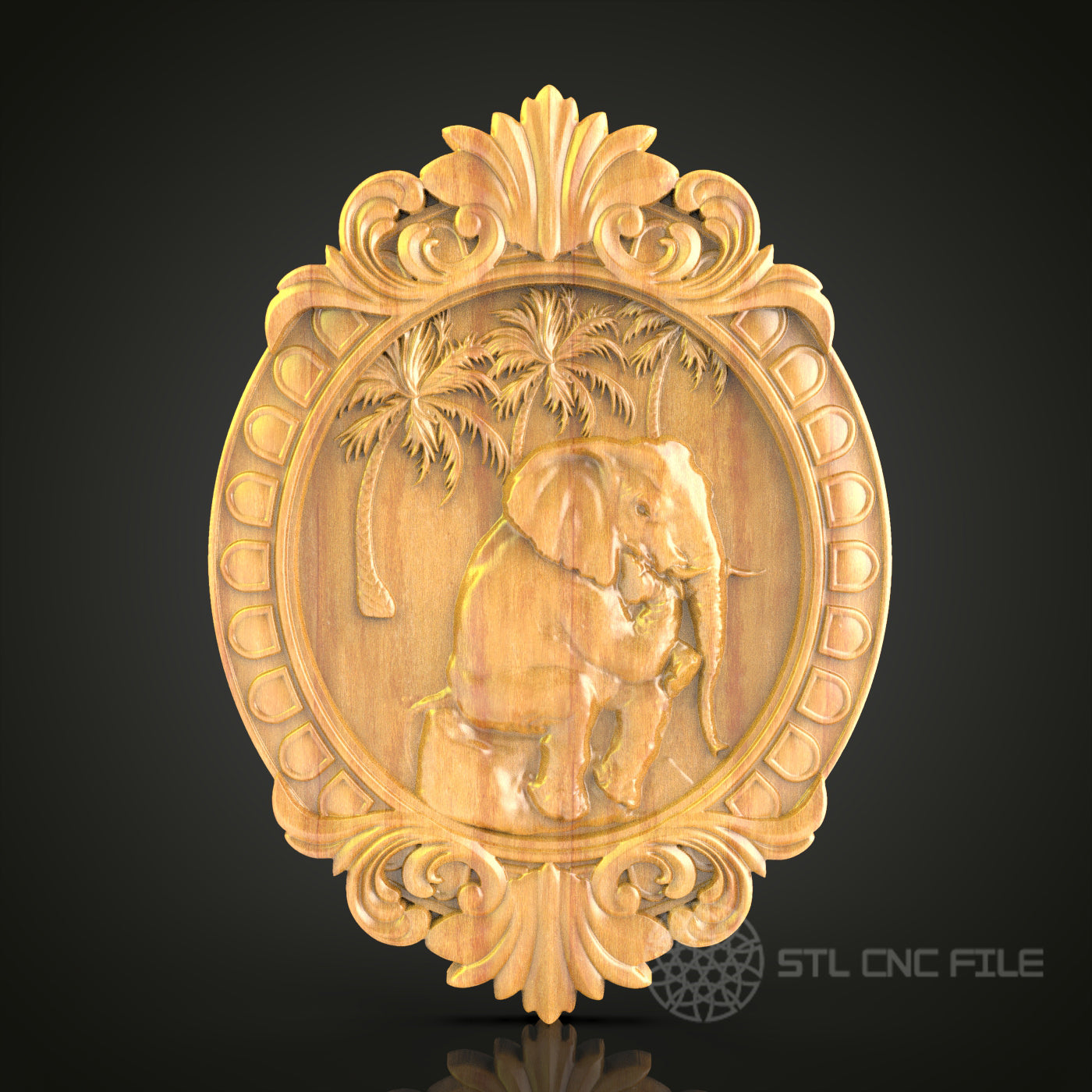 Elephant Relief Sculpture STL File for CNC Routing, Exotic Wood Wall Art Decor