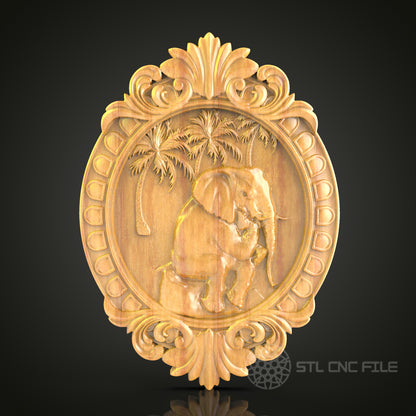 Elephant Relief Sculpture STL File for CNC Routing, Exotic Wood Wall Art Decor
