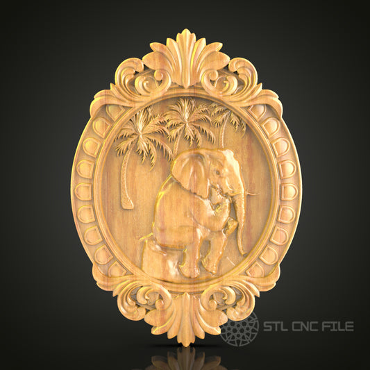 Elephant Relief Sculpture STL File for CNC Routing, Exotic Wood Wall Art Decor