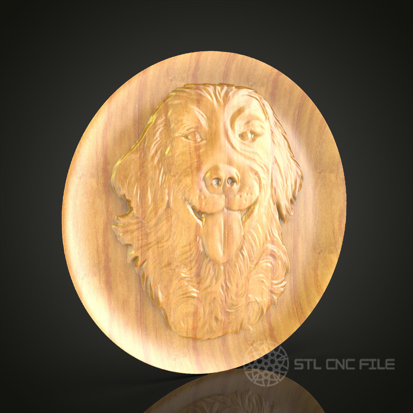 Dog Portrait STL File for CNC, 3D Wood Carving, Pet Lover Gift, Artcam Aspire Router Art, Round Wall Plaque