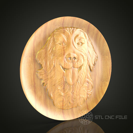 Dog Portrait STL File for CNC, 3D Wood Carving, Pet Lover Gift, Artcam Aspire Router Art, Round Wall Plaque