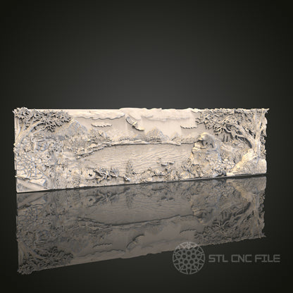 Scenic Wilderness Landscape Panel STL Model for CNC and 3D Printing, Artcam, Aspire, Wall Decor