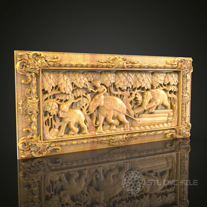 Jungle Safari 3D Relief STL File for CNC, Exotic Wildlife Wood Wall Art