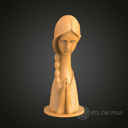 Praying Woman Bust STL Model for CNC Router Engraver, Artcam, Aspire, 3D Printer, Wall Decor