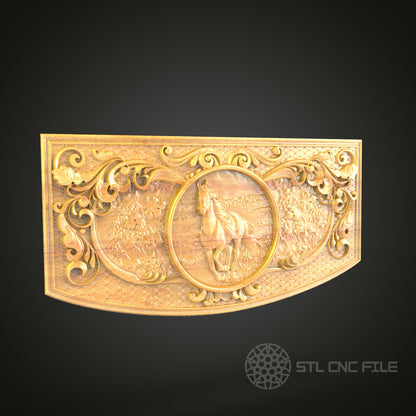 Equestrian Elegance 3D Relief STL File for CNC, Ornamental Horse Wood Wall Art