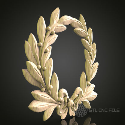 Olive Branch Wreath 3D Model STL File, Symbolic Peace Wreath for CNC Router – Compatible with Artcam, Aspire