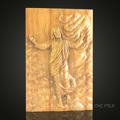 Risen Christ 3D Relief Model for CNC – Sacred Art, Religious Wood Carving, Digital File
