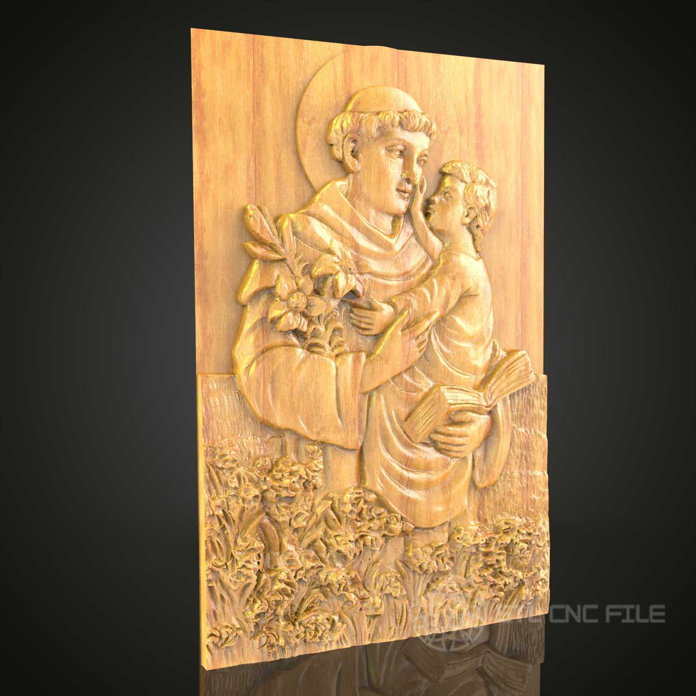 Saint Anthony with Child - 3D STL Model for CNC Router, Religious Wood Art, Wall Decor, Spiritual Craft