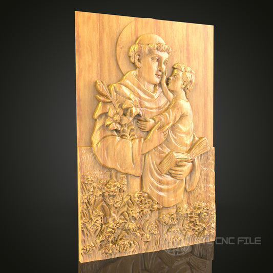 Saint Anthony with Child - 3D STL Model for CNC Router, Religious Wood Art, Wall Decor, Spiritual Craft