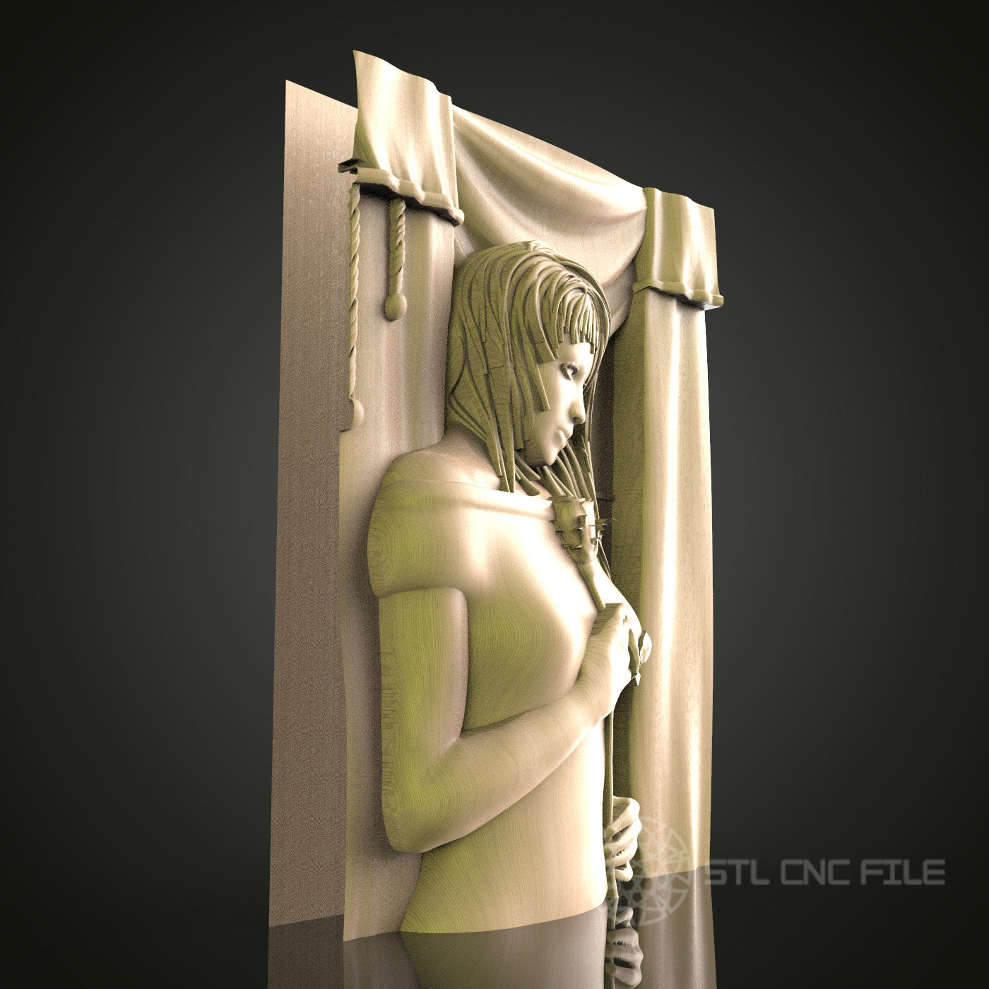 Pensive Woman Relief STL Model for CNC Router, Aspire, Artcam, 3D Printer, Wall Decor, Wood Art
