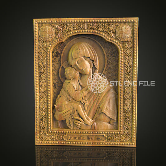 Mother and Child CNC STL File - Decorative Religious Icon, Spiritual Art, CNC Router Model