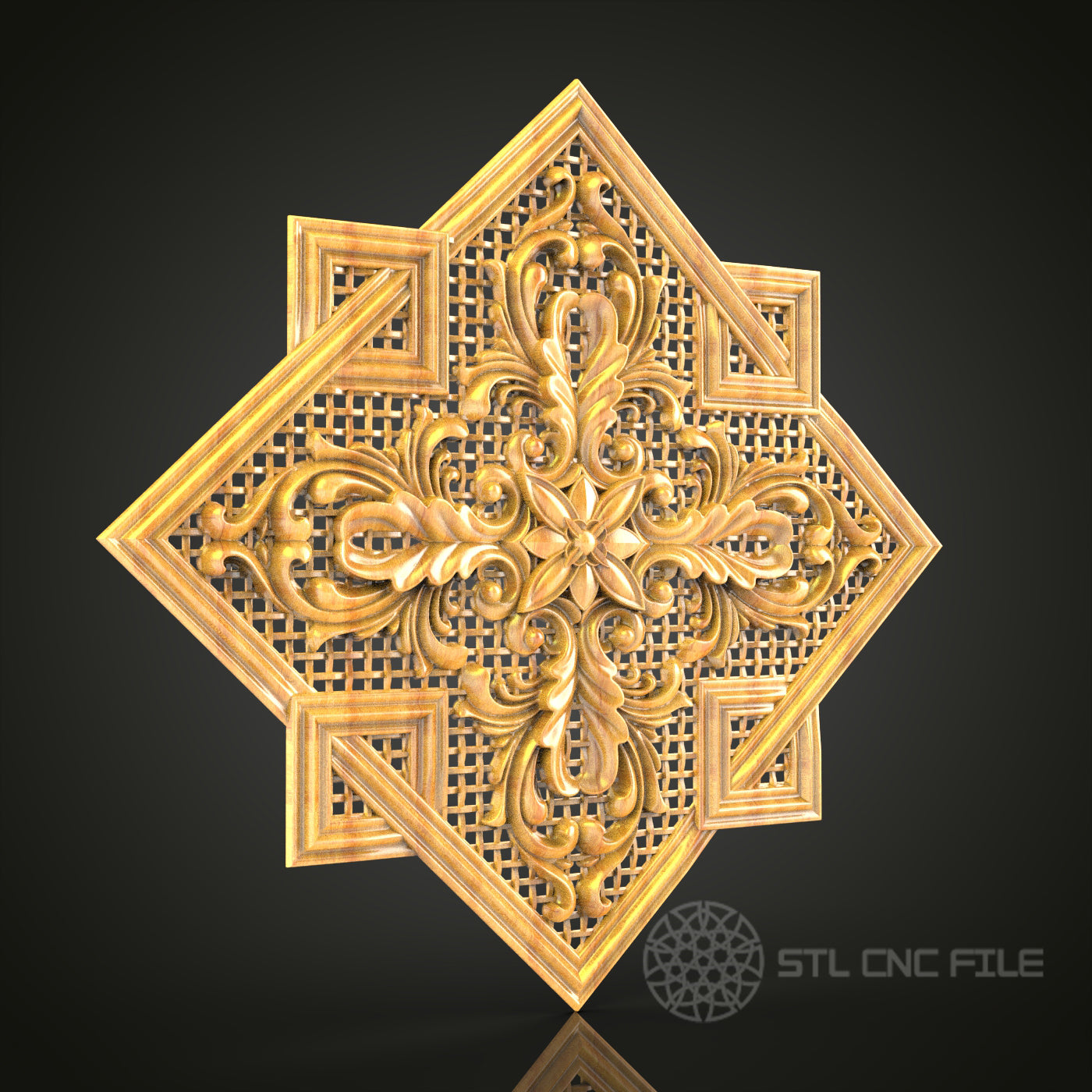 Geometric Ornate Panel STL Model for CNC Router, Compatible with Artcam, Aspire - Luxurious Wall Decor