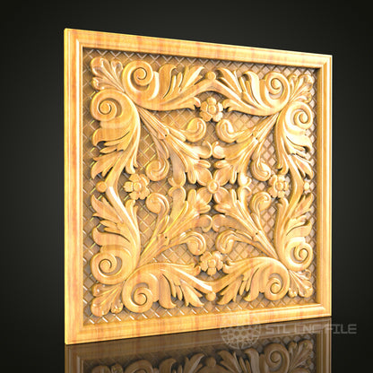 Ornate Square Panel STL Model for CNC Router, Compatible with Artcam, Aspire - Exquisite Wood Carving Decor