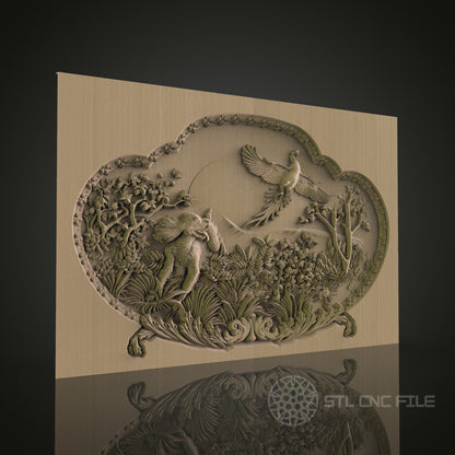 Bird and Animal Landscape Relief Art STL Model for CNC Router Engraver - Wood Art Wall Decor - 3D Printer File for Artcam and Aspire