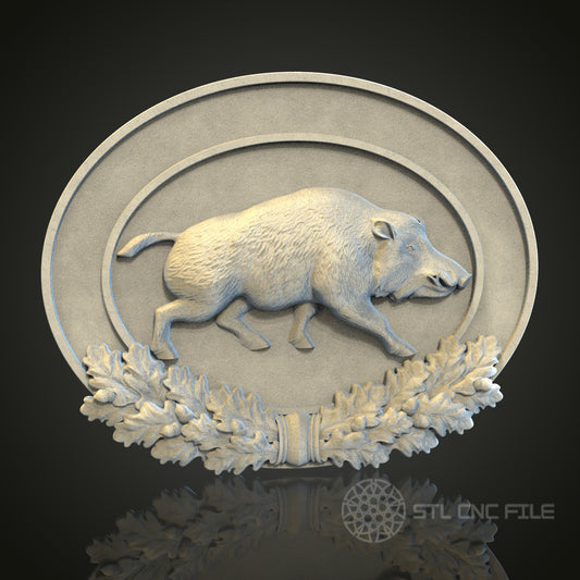 Wild Boar Plaque 3D STL File, CNC and 3D Printer Model, Hunting Decor, Artcam Aspire, Rustic Wall Art