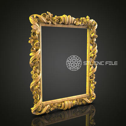 Ornate Floral Wooden Frame 3D Model for CNC Router - Artcam, Aspire, STL File, Home Decor