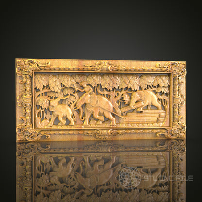 Jungle Safari 3D Relief STL File for CNC, Exotic Wildlife Wood Wall Art