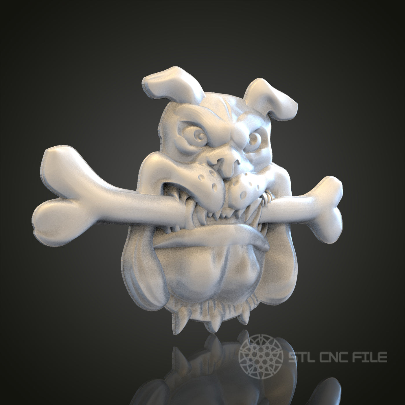 Bulldog with Bone STL Model for CNC Router Engraver, Artcam, Aspire, Wood, Wall Decor