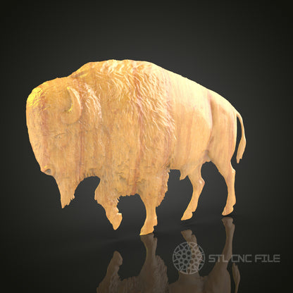 Buffalo 3D STL Model for CNC Router - Majestic Wildlife Wood Carving Digital File, Home Decor
