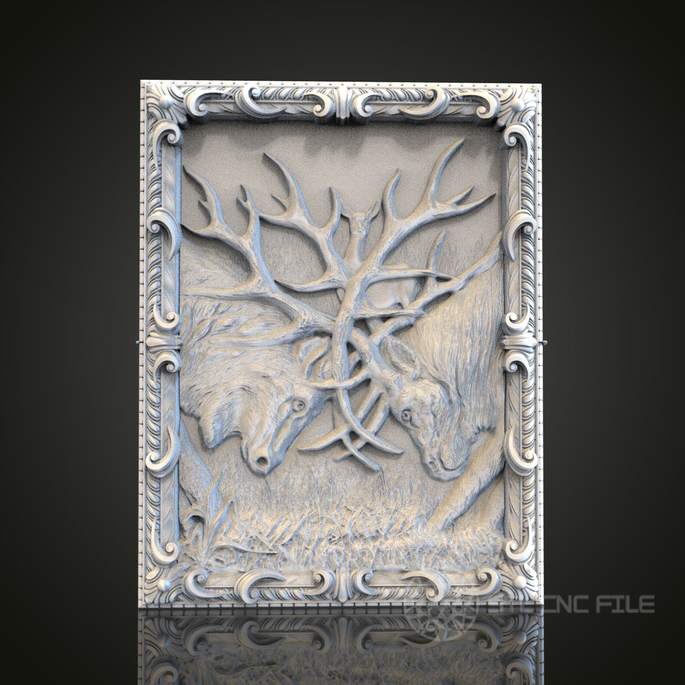 Stag Battle Relief STL Model for CNC Router Engraver, Artcam, Aspire, Wood, Wall Decor