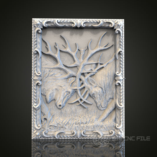 Stag Battle Relief STL Model for CNC Router Engraver, Artcam, Aspire, Wood, Wall Decor