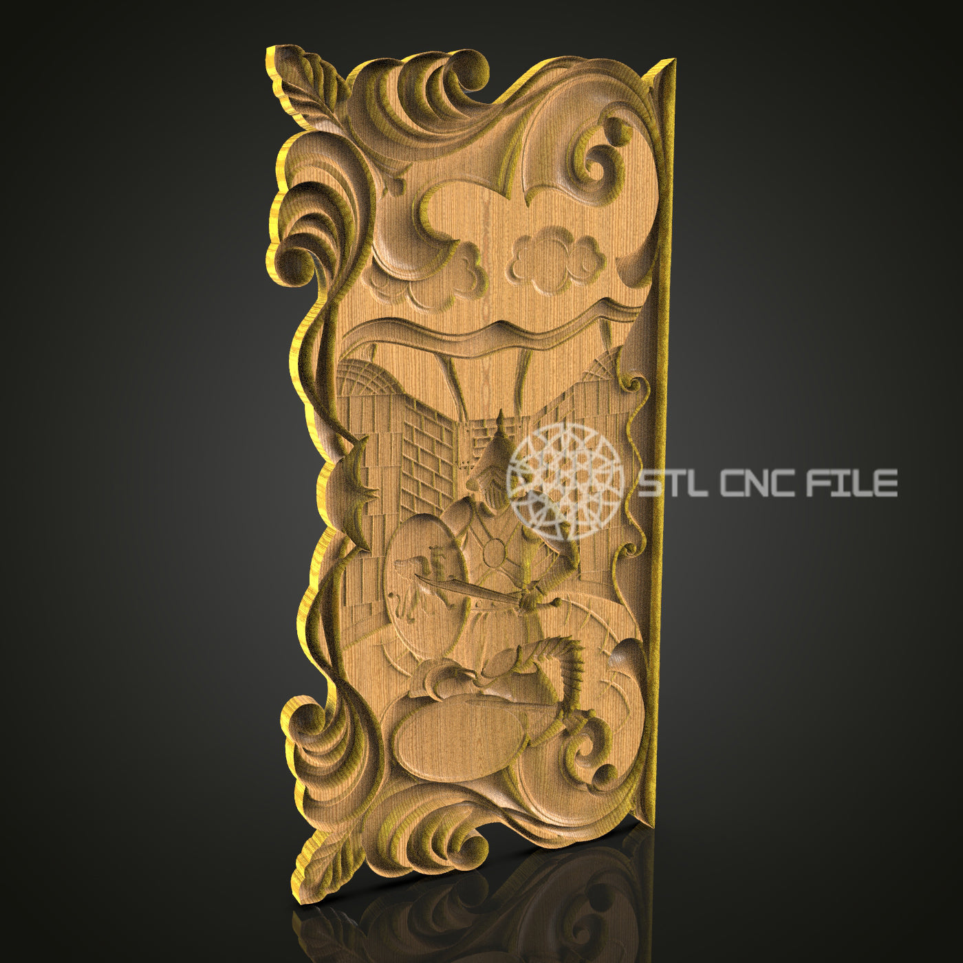 Ornate 3D Carved Wood Panel STL File for CNC and 3D Printing - Detailed Relief Art, Decorative Wall Decor, Digital Download