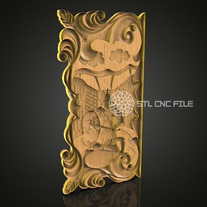 Ornate 3D Carved Wood Panel STL File for CNC and 3D Printing - Detailed Relief Art, Decorative Wall Decor, Digital Download