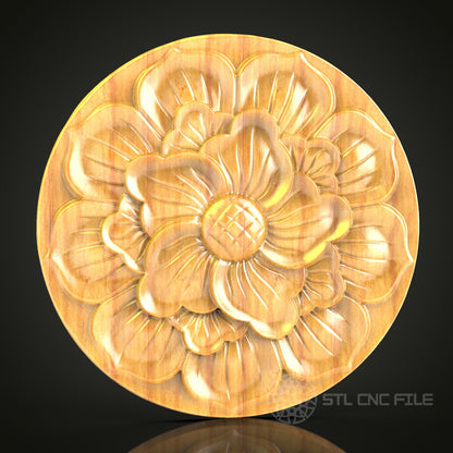 Round Floral Bloom STL Model for CNC Router, Compatible with Artcam, Aspire - Elegant Wall Decor