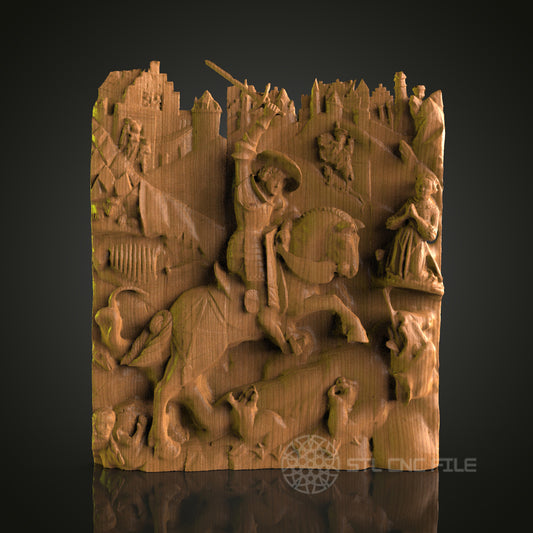 Medieval Knight Relief - STL Model for CNC Router Engraver - Artcam, Aspire Compatible - Historical Scene, Wall Art, 3D Printer Ready