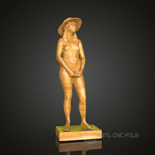 Nude Woman Statue with Hat - STL Model for CNC Router Engraver - Artcam, Aspire Compatible - Sculpture, Home Decor, 3D Printer Ready