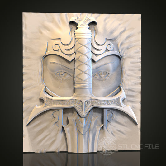 Warrior Eyes and Sword 3D STL File, CNC and 3D Printer Model, Fantasy Art, Artcam Aspire, Heroic Wall Decor