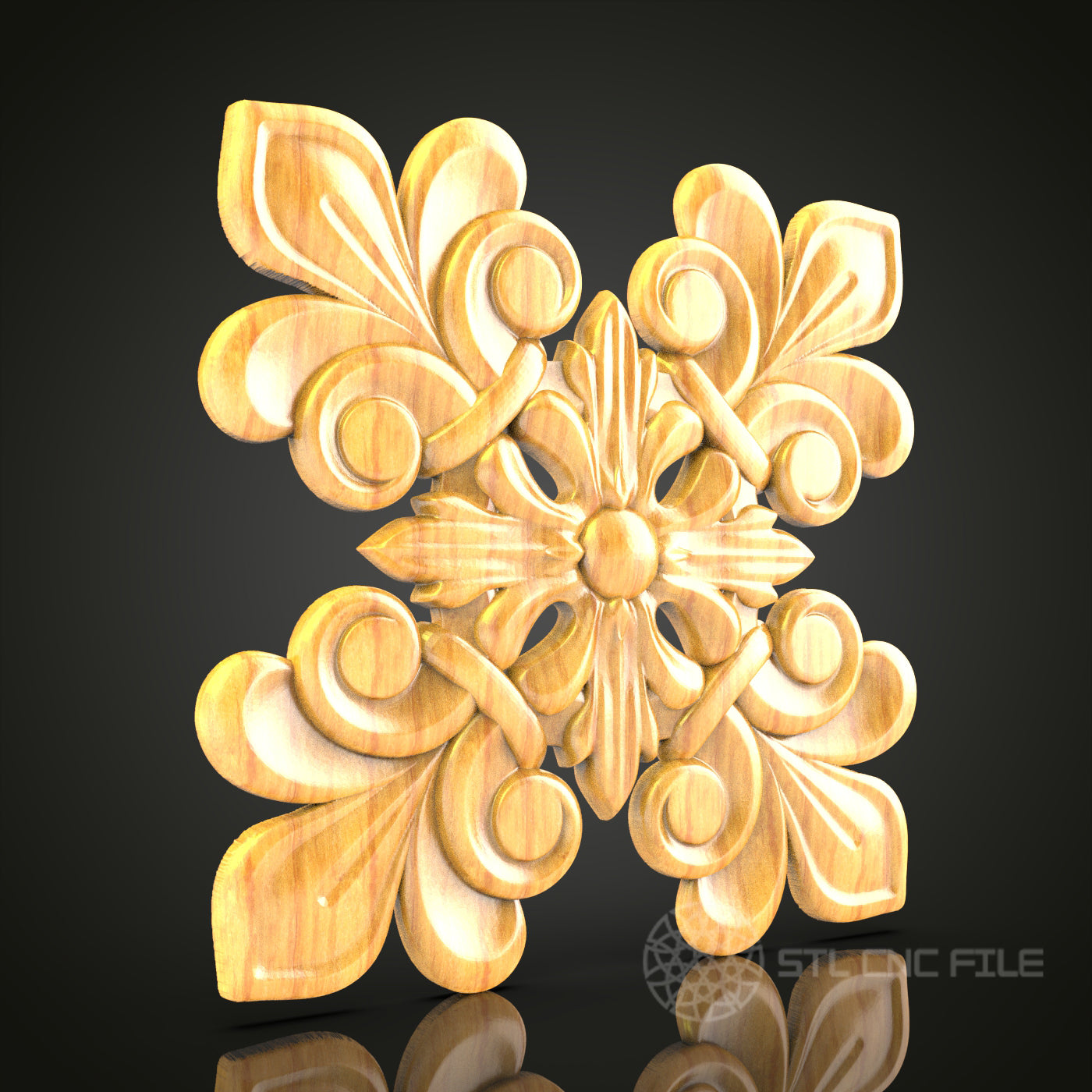 Floral Symmetrical Medallion STL Model for CNC Router, Compatible with Artcam, Aspire - Decorative Wood Carving
