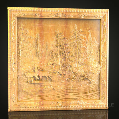 Winter Forest Scene 3D Relief Model for CNC – Woodland Wildlife Art, Wood Carving File