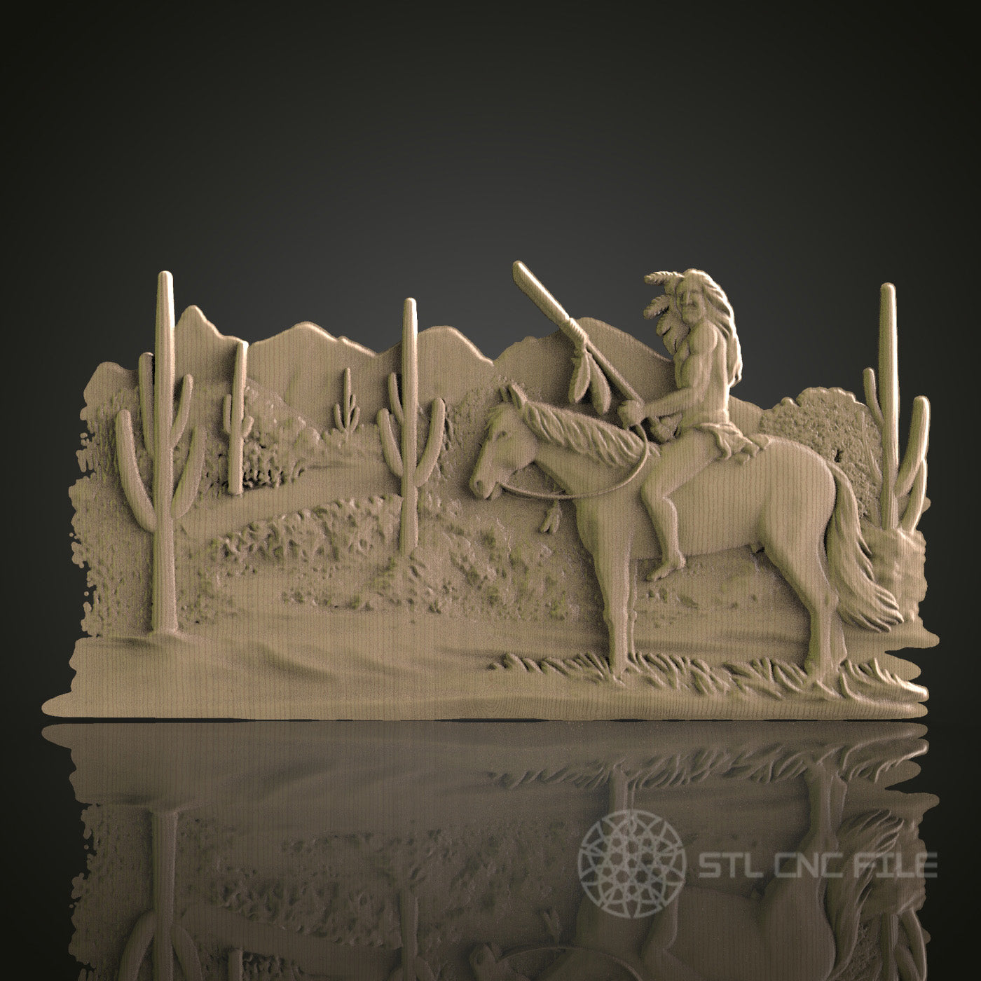 Desert Horseback Rider Relief Art STL Model for CNC Router Engraver - Wood Art Wall Decor - 3D Printer File for Artcam and Aspire