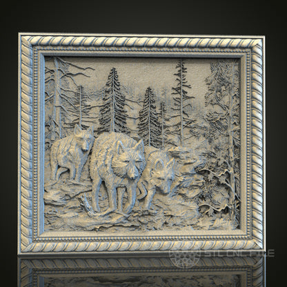 Forest Wolf Pack 3D STL File, CNC and 3D Printer Model, Wildlife Art, Artcam Aspire, Nature Wall Decor