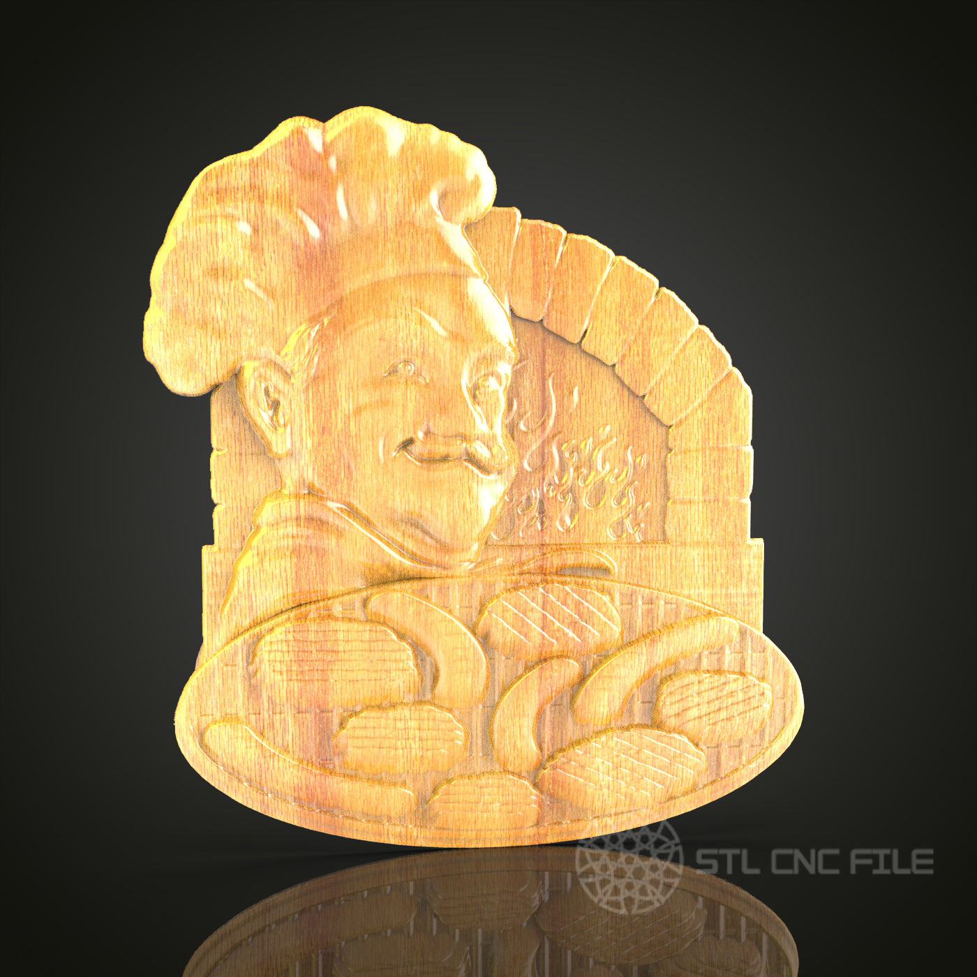 Cheerful Chef Bread Baker Wall Art - 3D STL File for CNC Wood Carving