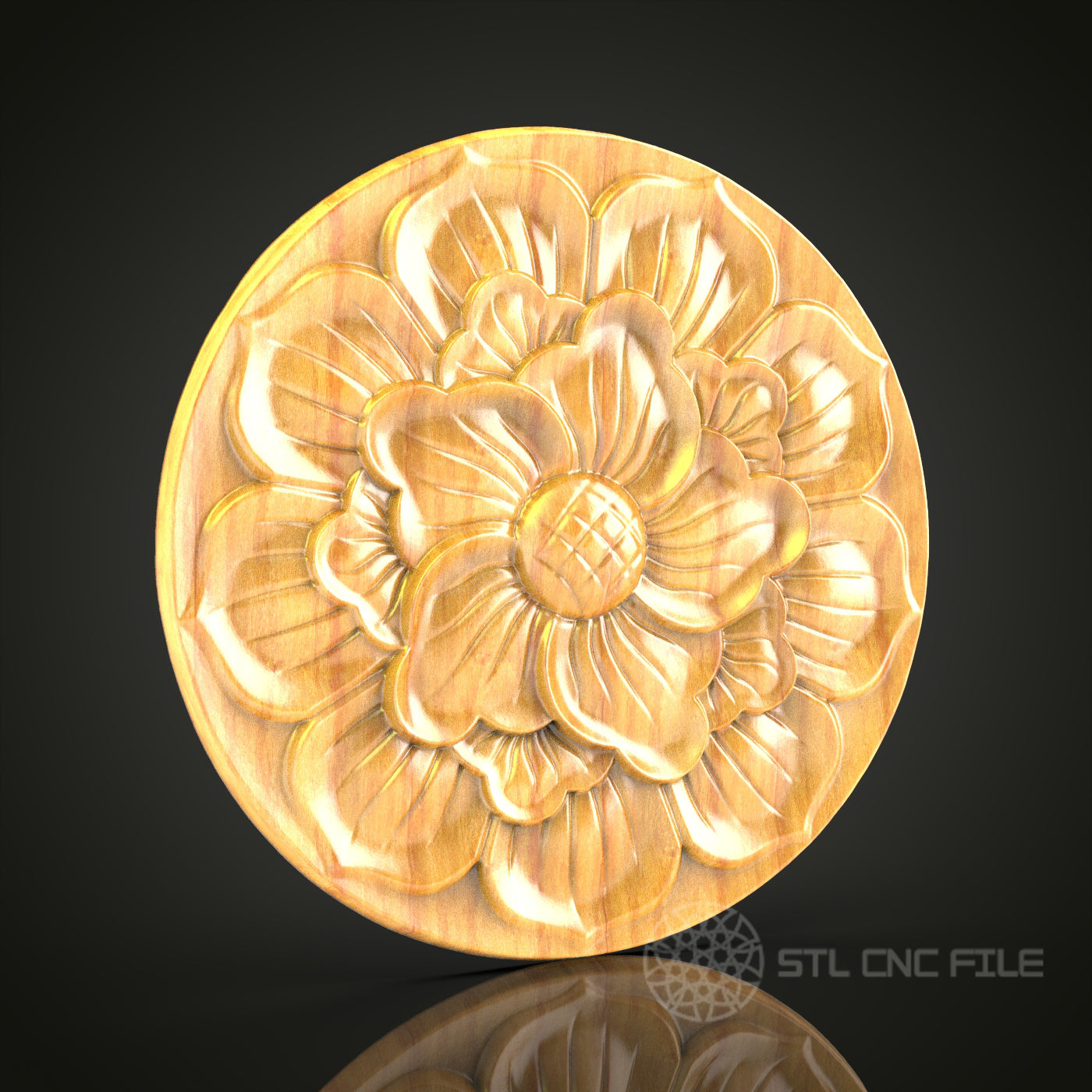 Round Floral Bloom STL Model for CNC Router, Compatible with Artcam, Aspire - Elegant Wall Decor
